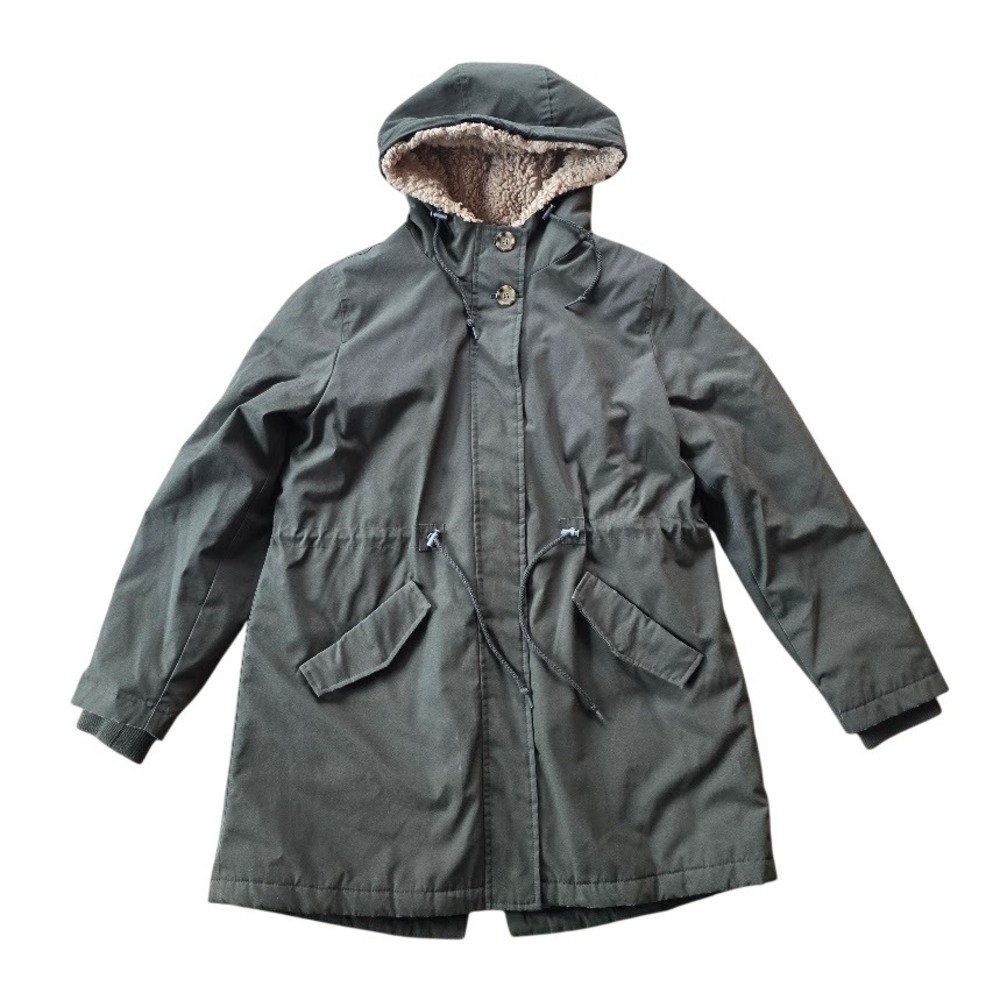 Levi Strauss Fishtail Parka Jacket Womens XL Olive Green Sherpa Hood Gorpcore